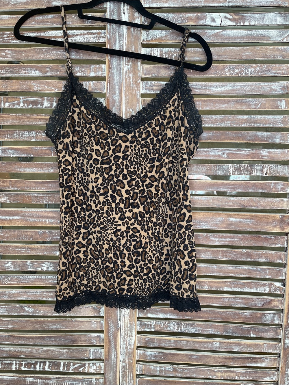 Ann Taylor Leopard Lace-Trim Cami in Tan and Black